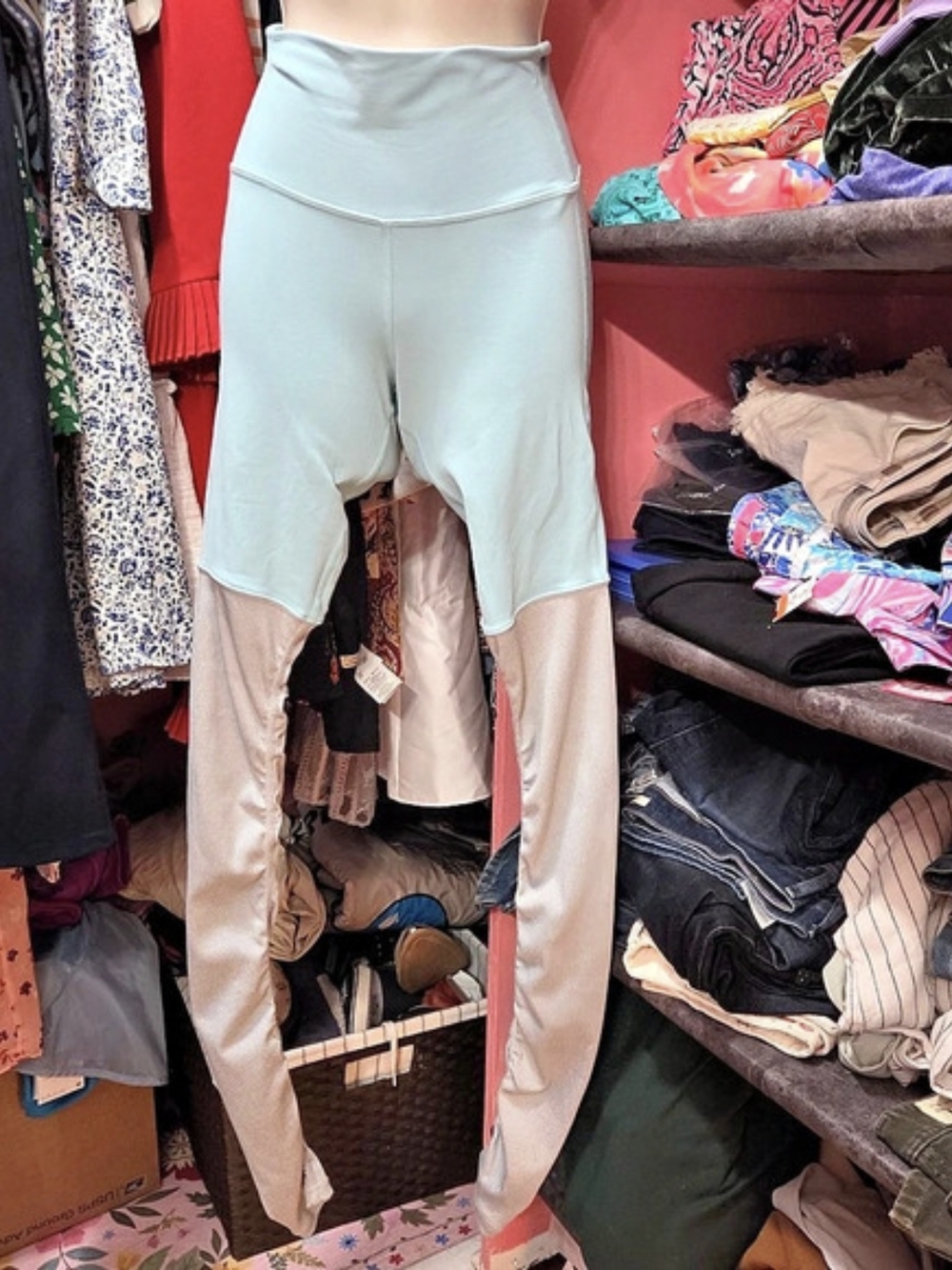 Alo Color Block Leggings in Blue & Gray Size XS Like New